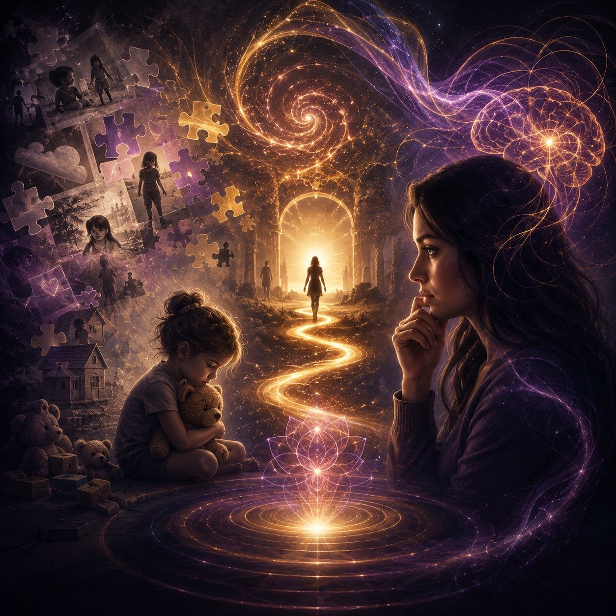 Representação visual das memórias da infância e da consciência